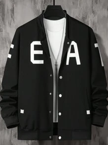 Manfinity Homme Men's Casual Jacket With Letter Prints - Black - View 4