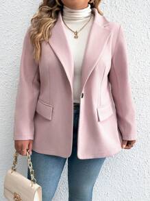 Calvaya Plus Size Solid Color Suit With Pocket Design - Dusty Pink - View 3