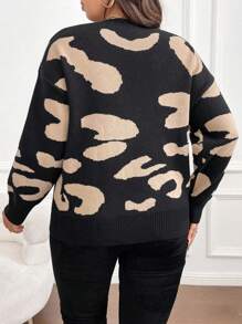 SHEIN CURVE+ 女款大尺寸圖案印花落肩毛衣套頭衫