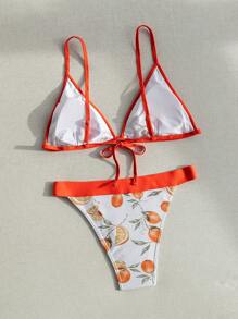 SHEIN Swim Summer Fruit Print Contrast Trim Bikini Set New Year - Multicolor - View 2