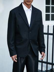 Calvornis Chaqueta De Traje Con Hendidura De Espalda Y Hombros Regulares Para Hombres De Talla Grande - Negro - Ver 4