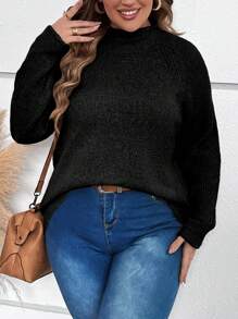 SHEIN LUNE Kích thước lớn Của phụ nữ Đứng cổ áo Tay Raglan Áo chui đầu Áo len - màu đen - Xem 6