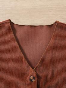 SHEIN 秋冬款鈕扣前背心+針織長袖愛心圖案蕾絲裙 - 卡其色 - 查看 7