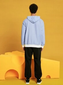 TOM & JERRY X SHEIN Unisex Cartoon Printed Hooded Sweatshirt And Pants Set - Blue - View 2