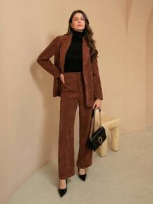 SHEIN BIZwear 純色西裝套裝 - 咖啡棕 - 查看 1