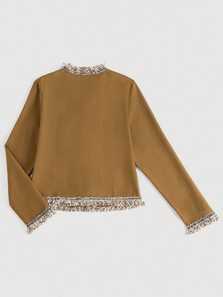 Frayed Hem Patchwork Jacket Fall Cloth For Women