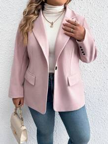 Calvaya Plus Size Solid Color Suit With Pocket Design - Dusty Pink - View 1