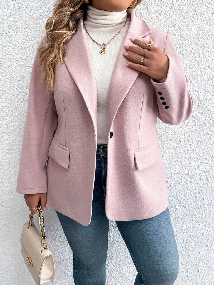 Calvaya Plus Size Solid Color Suit With Pocket Design - Dusty Pink - View 1