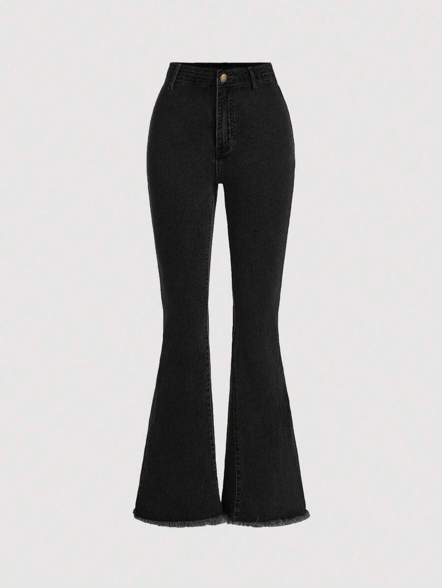 SHEIN Girlism 青少年女孩口袋喇叭牛仔裤，春秋季休闲日常穿着