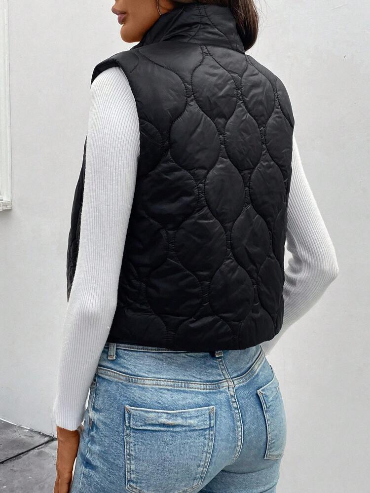 Women Stand Collar Fleece Padded Vest Puffer Jacket