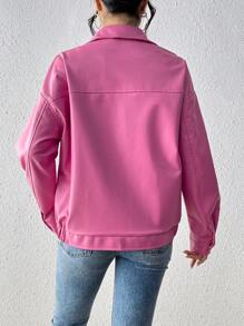 SHEIN EZwear 粉色落肩皮夾克 - 粉色 - 查看 2