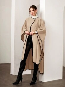 Modelyn Patchwork Edge Cape Design Woolen Coat - Apricot - View 3