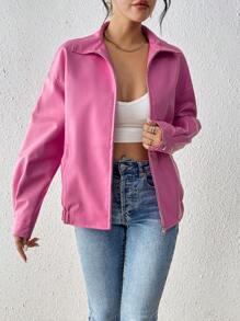 SHEIN EZwear 粉色落肩皮夾克 - 粉色 - 查看 4