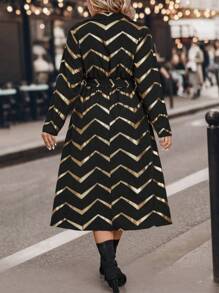 SHEIN LUNE Plus Chevron Print Belted Shirt Dress