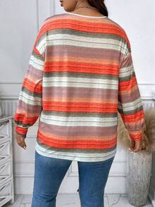 SHEIN LUNE Plus Size Striped V-neck T-shirt - Multicolor - View 2