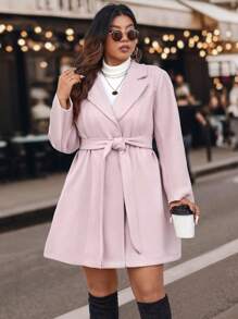SHEIN Clasi Kích thước lớn Của phụ nữ Len Áo khoác Với Vòng cổ , Thắt lưng , Mùa Đông - Bụi hồng - Xem 4