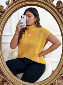 SHEIN CURVE+ Hơn Cổ giả tay cánh Knit ngọn - gừng - Xem 4