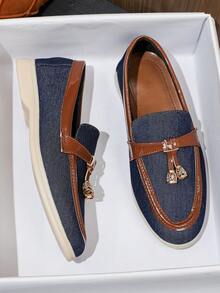 Women's Flat Bottom Flats With Low Vamp, Suitable For Fall And Winter, Work And Casual Wear, Leather Upper, Soft And Comfortable Bottom, Loafers In Large Size 41-43 - Blue - View 2