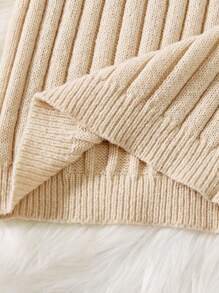 SHEIN 青少女高領下垂肩毛衣與針織長褲套裝 - 杏色 - 查看 3