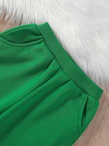 SHEIN Chica Joven Pantalones deportivos con sudadera con estampado de letra ribete con fruncido - Verde - Ver 5