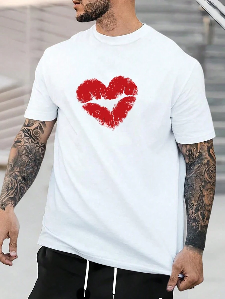 Manfinity 男士口紅印花寬鬆短袖T恤