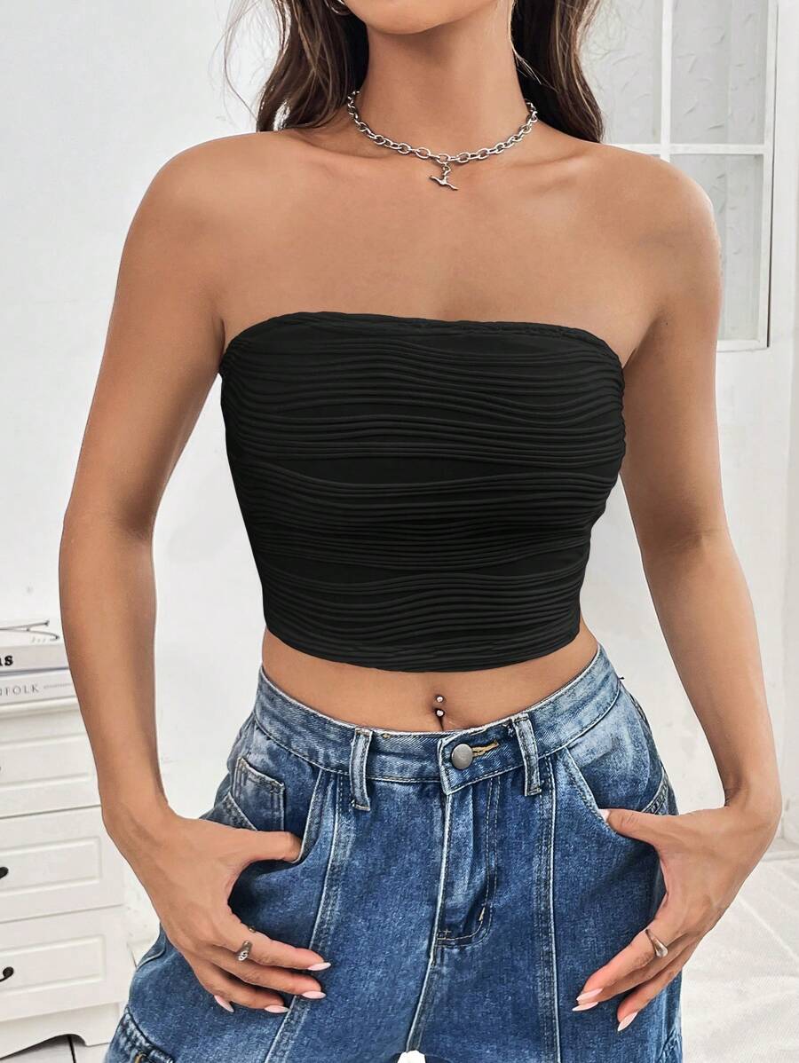 SHEIN EZwear Solid Tube Top - Black - View 1