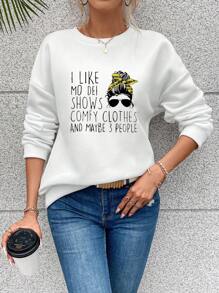 INAWLY Women's Printed Drop Shoulder Sweatshirt Pullover Fall Sweatshirt - White - View 3