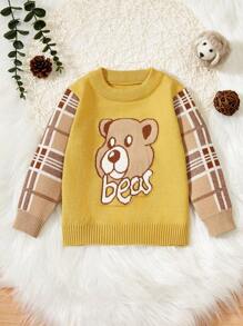 Suéter Con Estampado De Letras Y Oso De Dibujos Animados Para Bebé Niño - Amarillo - Ver 1