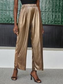 BizChic Mesdames Pantalons Longs À Texture Métallique - Champagne - Voir 5