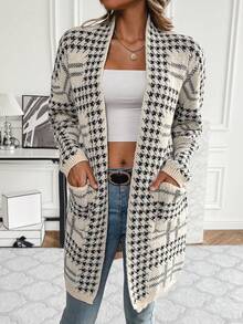 SHEIN Essnce Women's Houndstooth Double Pocket Cardigan - Multicolor - View 4