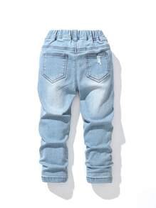 Young Boy Street Style Elastic Jeans With Washing Effect, School, Campus, College Chic Outfits For Autumn/Winter - Light Wash - View 2