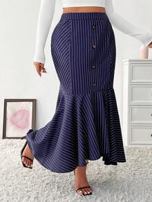 Celure Kích thước lớn Của phụ nữ Sọc Váy nàng tiên cá - Màu xanh lam - Xem 5