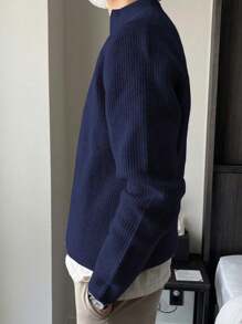 DAZY Men's Half Zipper Turtle Neck Fall Sweater - Navy Blue - View 2