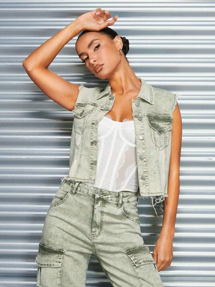 Loose Sleeveless Cropped Denim Vest Top