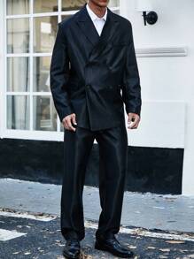 Calvornis Men's Plus Size Double Breasted Suit Set - Black - View 3