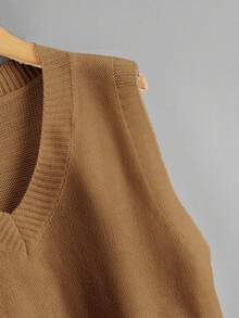 SHEIN Unity 女士純色針織背心上衣 - 駝色 - 查看 3