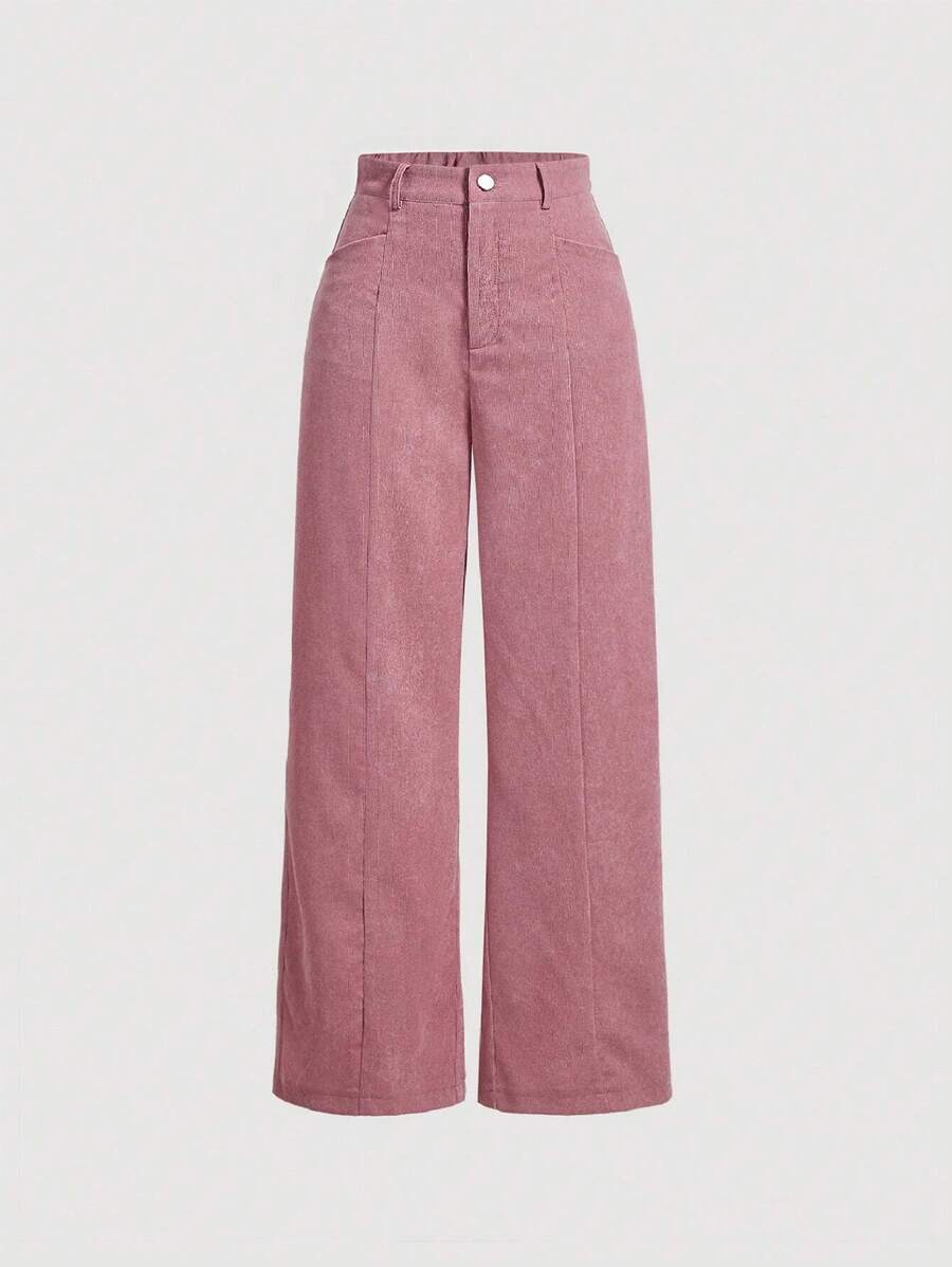 SHEIN MOD Women Solid Color Daily Wear Wide Leg Pants - Pink - View 1