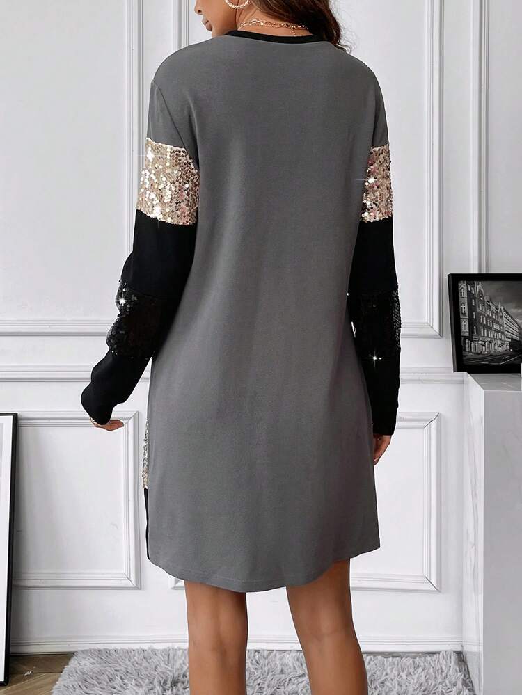Color Block Contrast Sequin Tee Dress