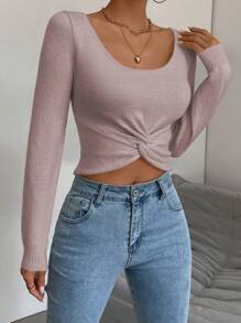 SHEIN Privé Xoắn Quần skinny Áo len Áo chui đầu - Màu tím - Xem 6