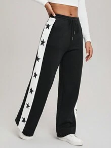 Le freak c est chic 藝術家系列-女士星形圖案印花長褲 - 黑與白 - 查看 5