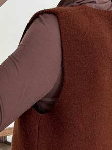 Chaleco De Suéter Marrón Café Con Cuello En V Elegante Para Otoño E Invierno - Café integral - Ver 6