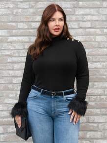 BizChic 女性加大號立領拼接t恤 - 黑色 - 查看 1