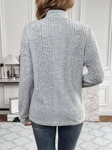 SHEIN LUNE Solid Color Half High Collar T-shirt Embellished With Pearl Studs - Grey - View 2