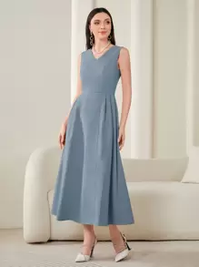 Modelyn Conjunto de 2 piezas de vestido de unicolor y chaqueta corta con mangas abullonadas para mujer