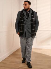 Manfinity VCAY Plus Size Men's Loose Dual-Breasted Woven Casual Blazer, For Fall Winter - Dark Grey - View 6