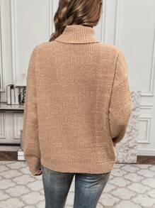SHEIN Essnce 高領落肩毛衣套頭衫 - 駝色 - 查看 2