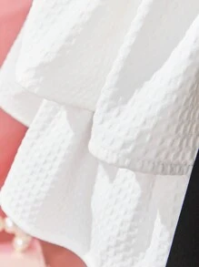 SHEIN 嬰兒女孩無袖蝴蝶結分層裙連頭帶,適用於夏季 - 白色 - 查看 3
