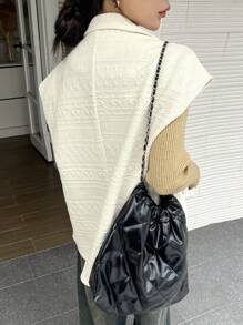 DAZY Của phụ nữ Cổ bẻ Kết cấu Thường xuyên Áo vest - Màu be - Xem 2