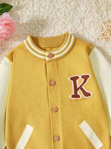 Chaqueta De Punto Impresa Con Cartas Y Dibujos Animados Para Niños Pequeños - Amarillo - Ver 4