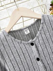 Cô gái Ấm áp Mùa Đông Giải trí Đơn sắc Dệt kim Áo len Mở Với Dây đeo Đầm - Xám - Xem 3